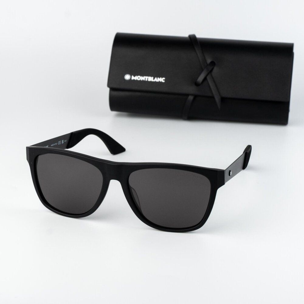 Montblanc Men Sunglasses Matte Black Grey Square MB0298S 001 NEW AUTHENTIC
